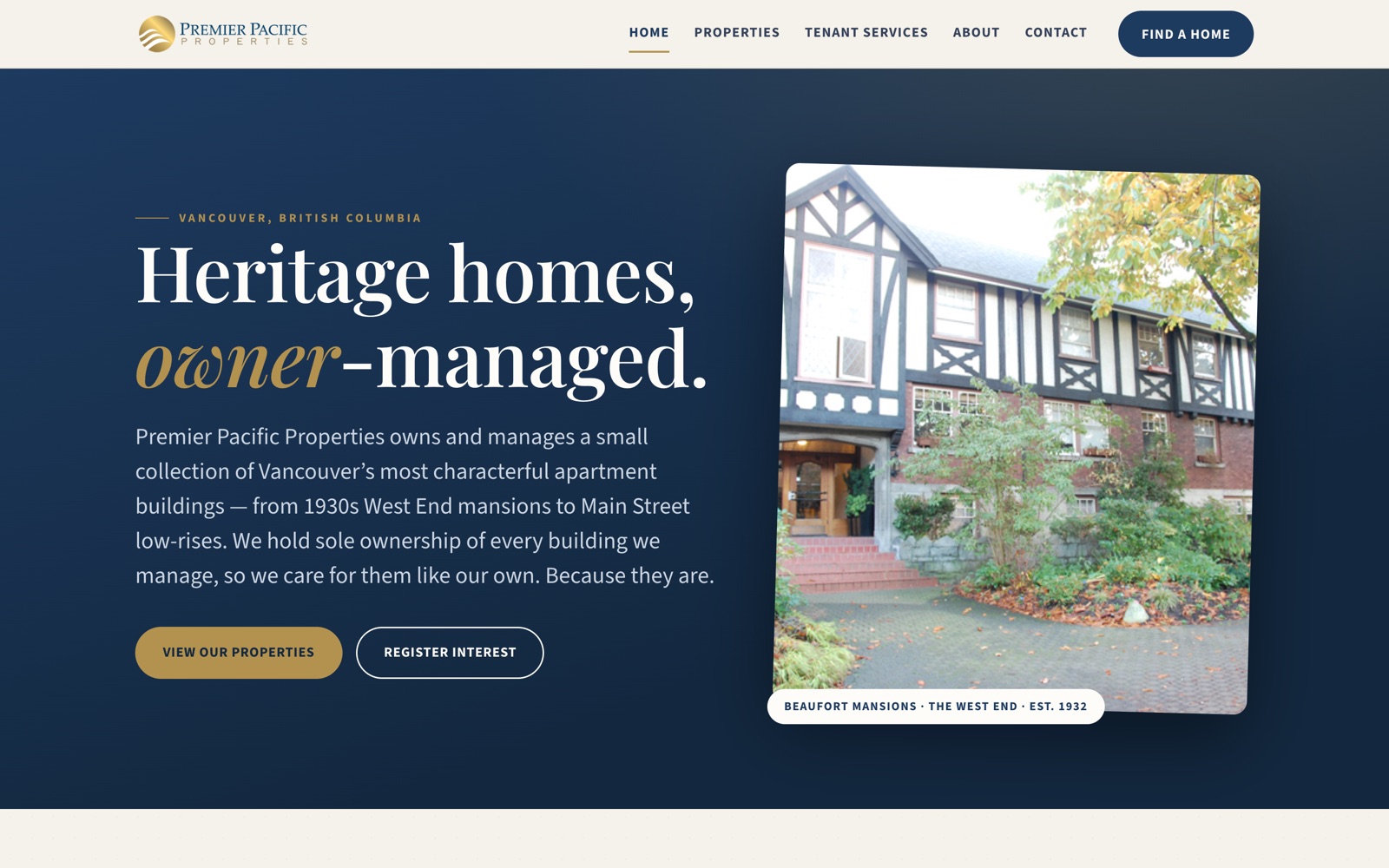 Premier Pacific Properties website on desktop